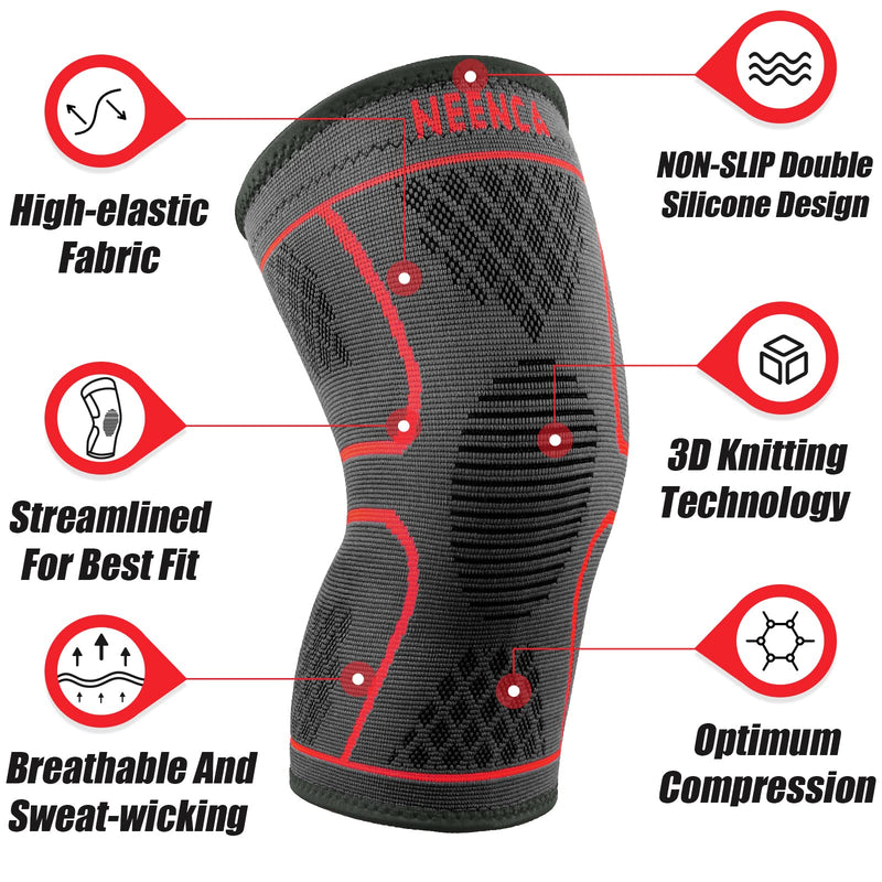 [Australia] - NEENCA 2 Pack Knee Brace, Knee Compression Sleeve Support for Knee Pain, Running, Work Out, Gym, Hiking, Arthritis, ACL, PCL, Joint Pain Relief, Meniscus Tear, Injury Recovery, Sports Large 2 Pack - Red 