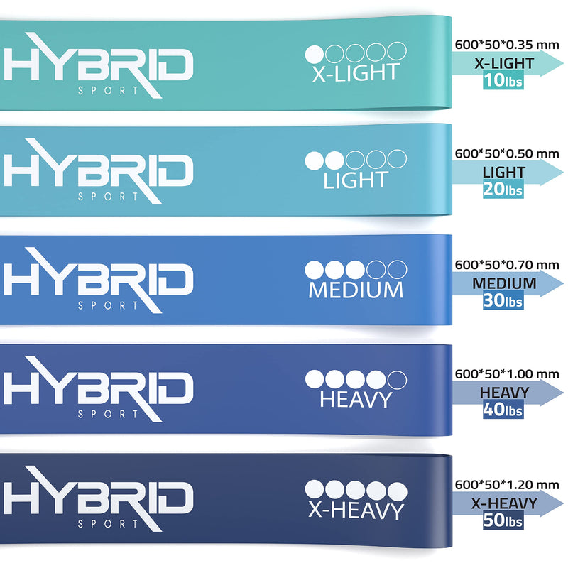 [Australia] - Hybrid Resistance Bands [Set of 5] PREMIUM Skin Friendly | 5 Strength Levels Loop Exercise Bands for Pilates, Training, Physio Therapy, Stretching, Home Gym | FREE Guide and Bag for Men and Women… Blue 