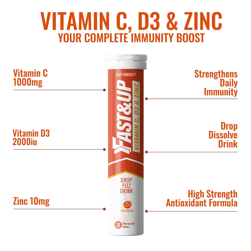 [Australia] - Fast&Up Vitamin C, Vitamin D & Zinc - 20 Effervescent Tablets - Complete Immunity Support - Best Defence - One Daily - Orange Flavour 20 Count (Pack of 1) 