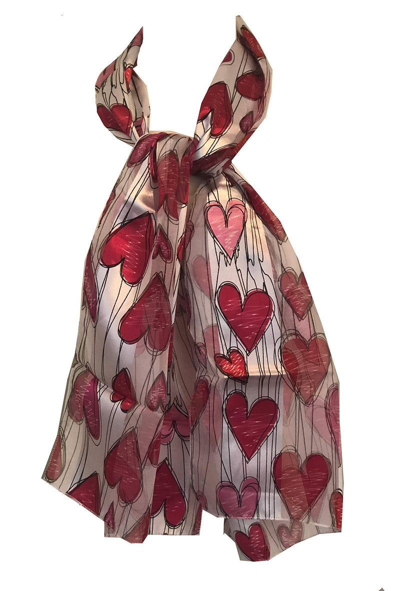 [Australia] - Pamper Yourself Now Red and Pink Heart Ladies Thin Pretty Scarf. Great Gift/Present for Scarves Lovers. Great White 