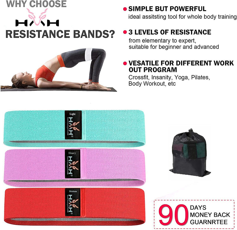 [Australia] - HMH Sports Resistance Bands, Fabric Exercise Bands 3 Resistance Level Workout Booty Bands For Hips & Glutes, Home Fitness, Yoga, Pilates Resistance Bands 