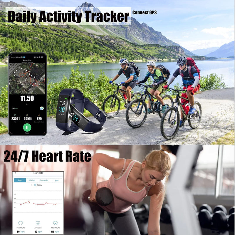 [Australia] - ENGERWALL Fitness Tracker with Step Counter /Calories /Stopwatch, Activity Tracker with Heart Rate Monitor, IP68, Health Tracker with Sleep Tracker, Smartwatch, Pedometer Watch for Women Men Kids Dark Blue 