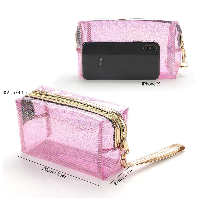 [Australia] - 4Pcs Waterproof Cosmetic Bags PVC Transparent Zippered Toiletry Bag with Handle Strap Portable Clear Makeup Bag Pouch for Bathroom, Vacation and Organizing 