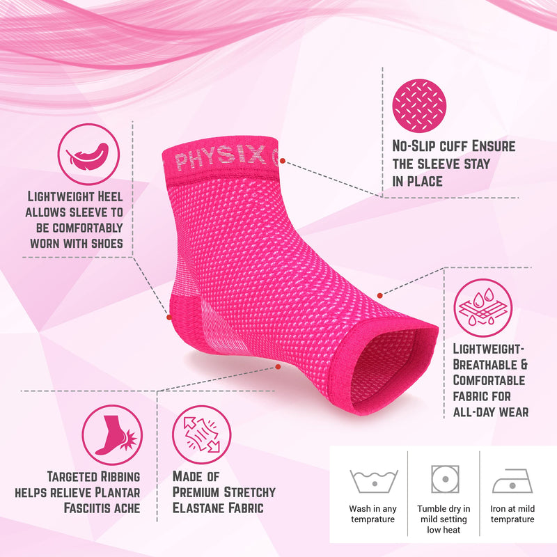 [Australia] - Physix Gear Sport Plantar Fasciitis Socks with Arch Support for Men & Women - Ankle Compression Sleeve, Toeless Compression Socks Foot Pain Relief, Ankle Swelling - Better than Night Splint, Pink S/M S/M-US Mens 6-8 | Womens 4-7.5 Pink (1 Pair) 