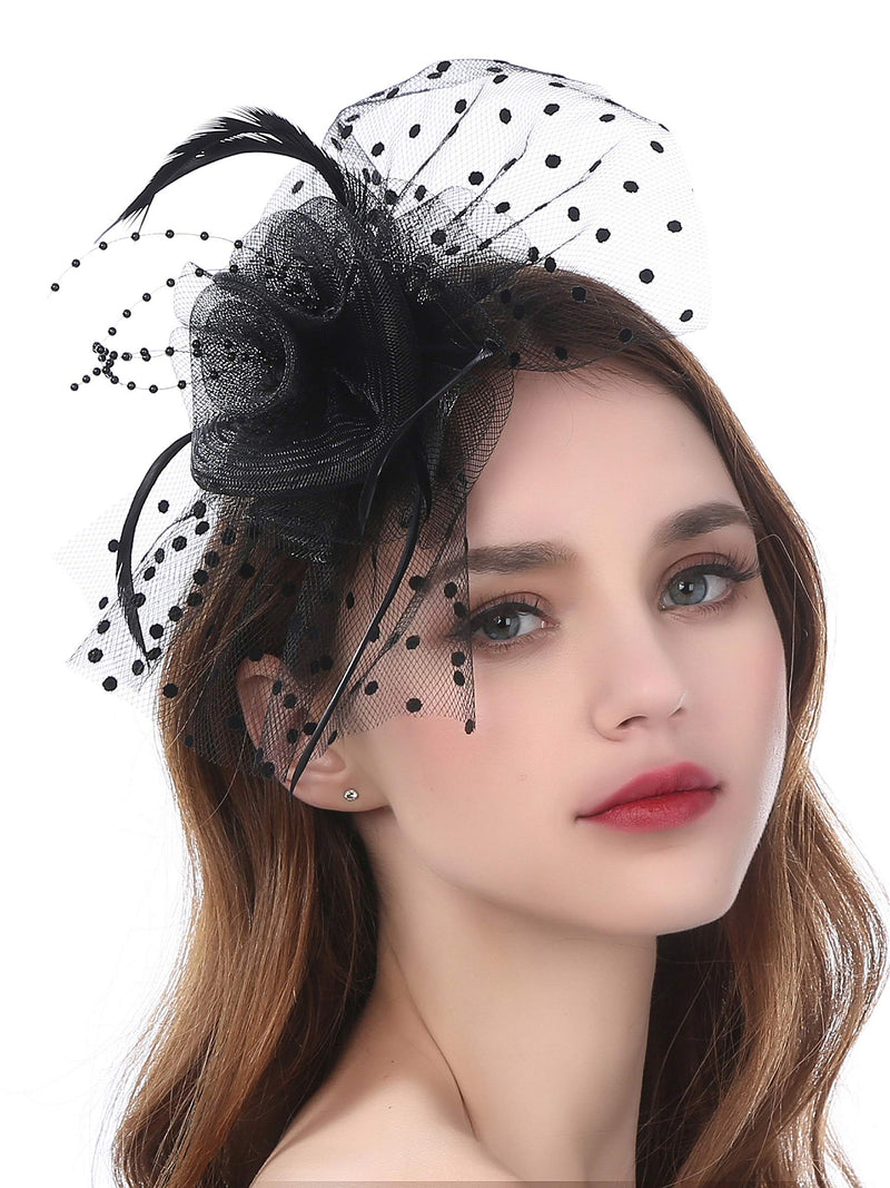 [Australia] - Fascinators Hat for Women Tea Party Headband Kentucky Derby Wedding Cocktail Flower Mesh Feathers Hair Clip 3-black 