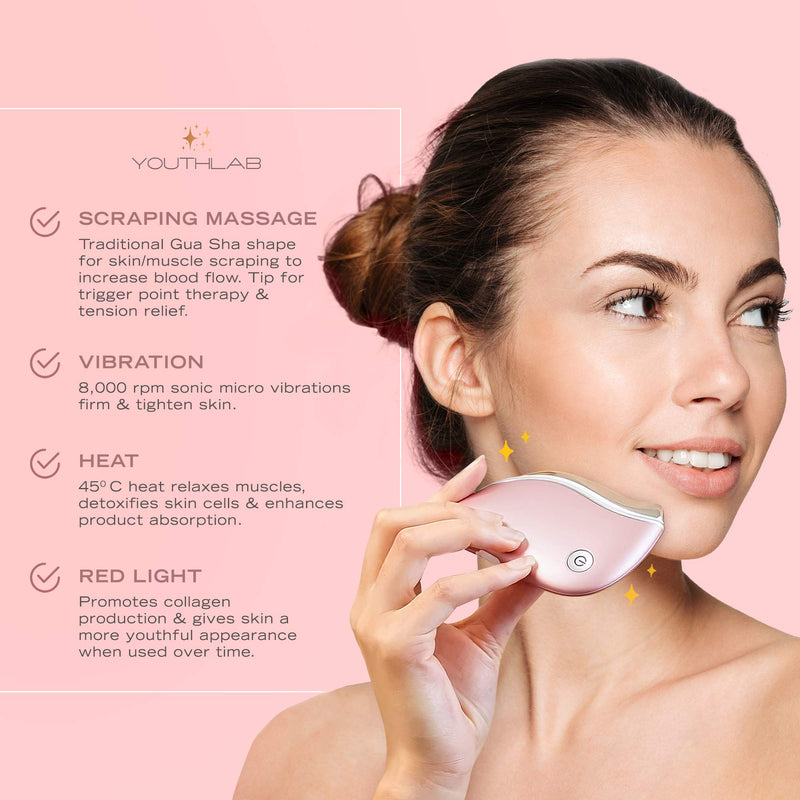 [Australia] - YOUTHLAB ProSculpt Gua Sha, The Ultimate Skin Scraping/Massage Tool, Heat & Sonic/Electric Vibration, Anti-Aging, Eye/Face Puffiness, Wrinkles, Firm/Tighten, Tension Relief, Acupressure (Rose Gold) Rose Gold 