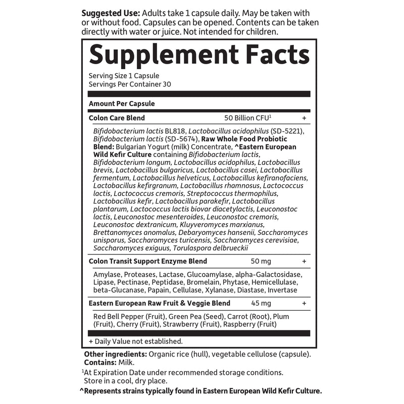 [Australia] - Garden of Life Probiotics for Women and Men - Raw Probiotics Colon Care 50 Billion CFU and Enzymes, Shelf Stable Once Daily Acidophilus Probiotic for Regularity and Immune Health Support, 30 Capsules 