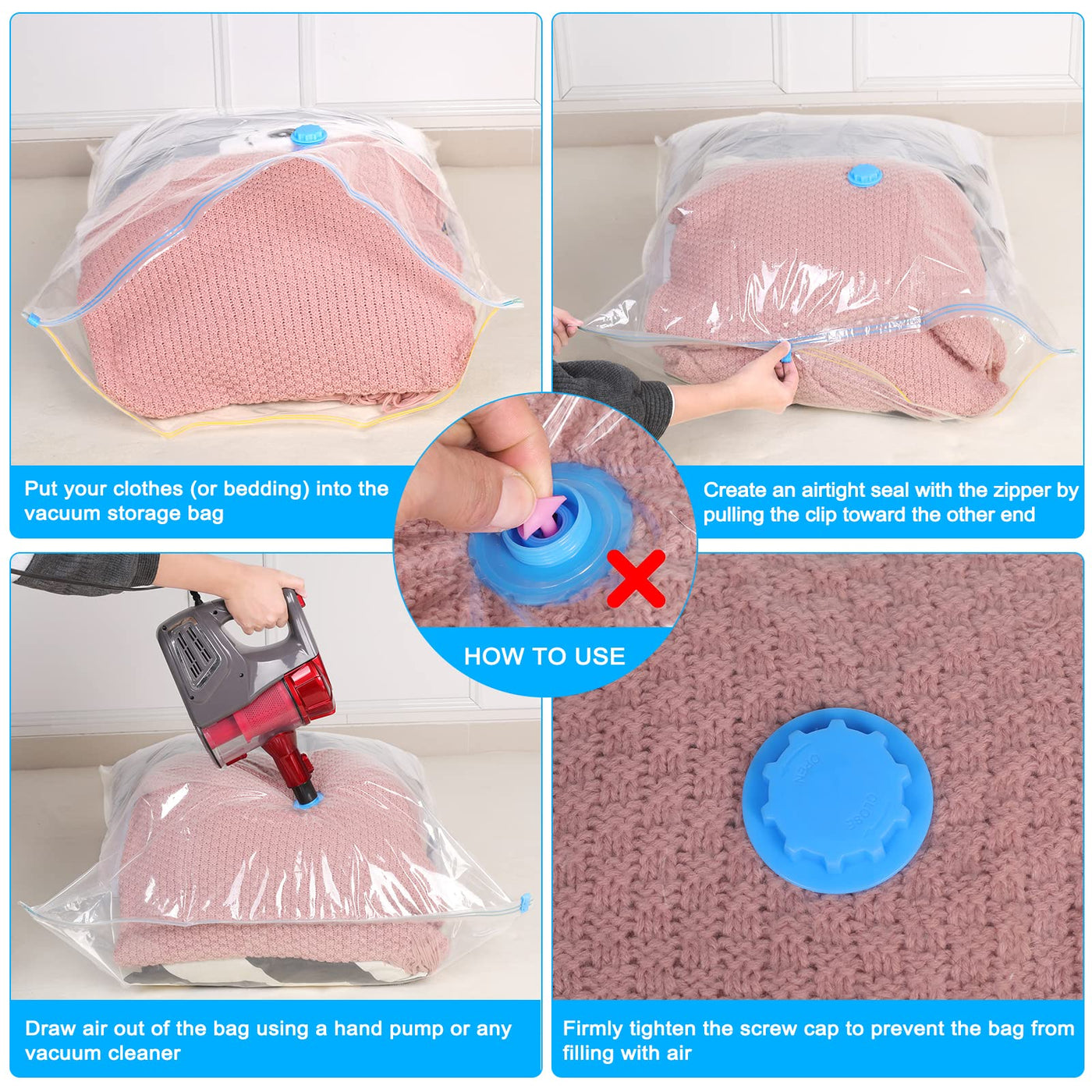 Reusable Vacuum Storage Bags Set for Travel Clothes Pillows