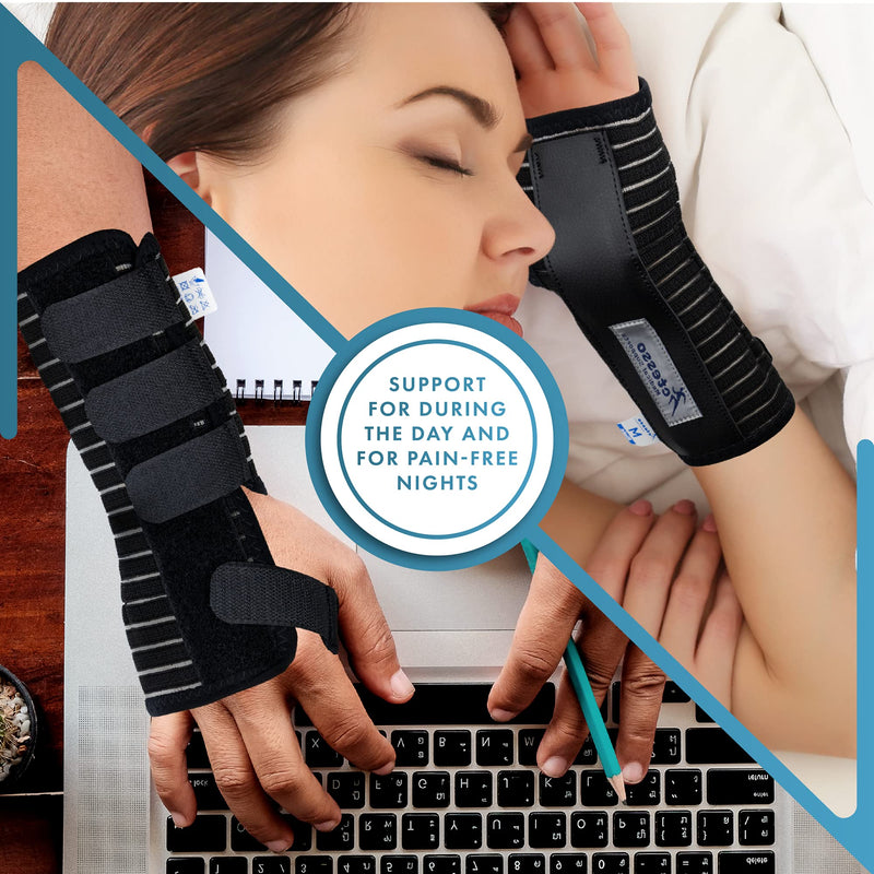[Australia] - Actesso Breathable Wrist Support Brace Splint - Ideal for Carpal Tunnel, Sprains, and Tendonitis (Black, Medium Right) Black M (Pack of 1) 