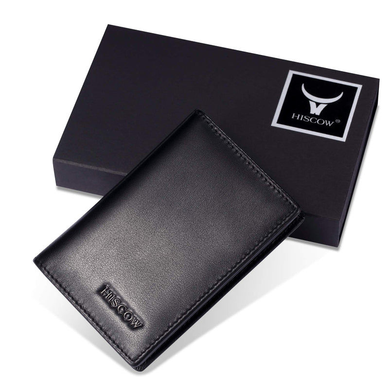 [Australia] - Leather Business Card Case Holder for Men & Women, Italian Calfskin Black 