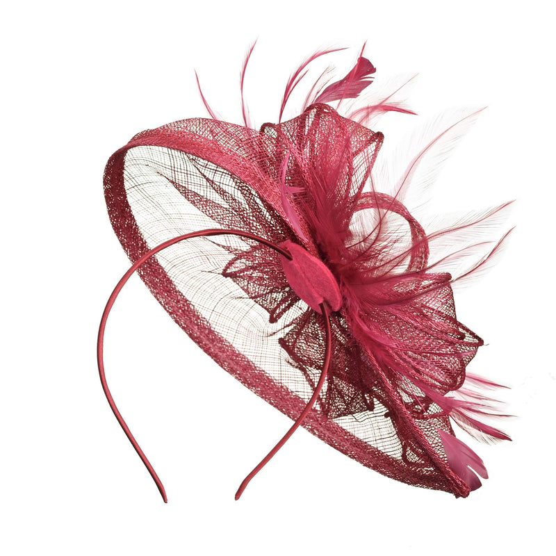 [Australia] - Zivyes Women Fascinator Headband Sinamay Base Rose Flower Feather Church Derby Hat with Hair Clip 1-plum 