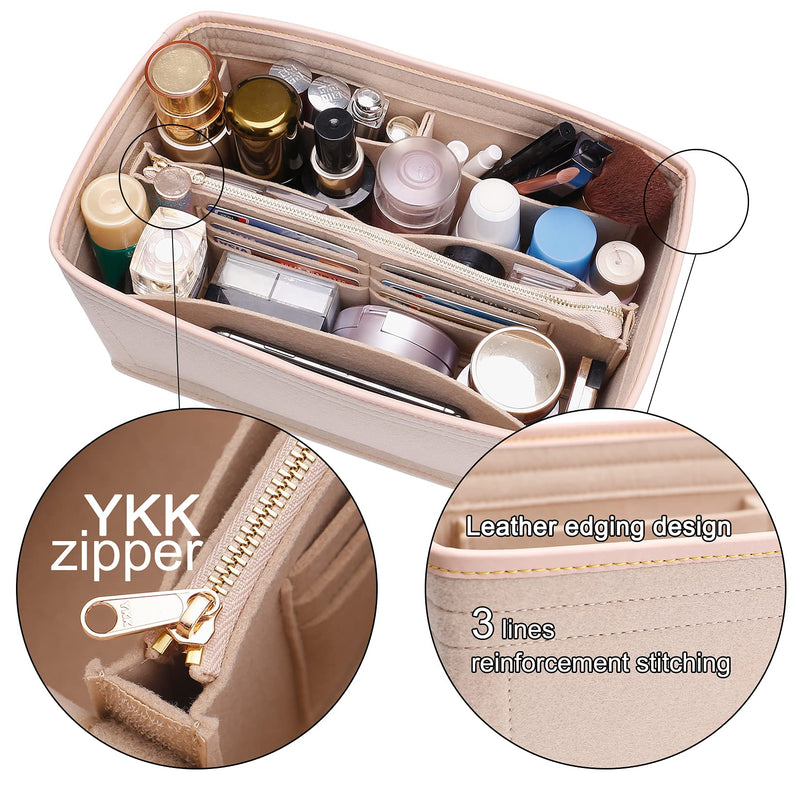 [Australia] - Doxo Felt Purse Organizer Insert with Zipper Bag Tote Handbag Shaper Fit For LV Speedy 30 & base shaper 2pc Set(Beige, Medium-Sp 30) Beige 