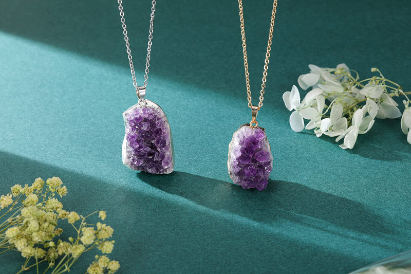 [Australia] - CrystalTears Amethyst Healing Crystal Necklace Natural Raw Amethyst Quartz Crystal Cluster Stone Pendant Necklace for Women Girls Christmas Mother's Day Gift #1 