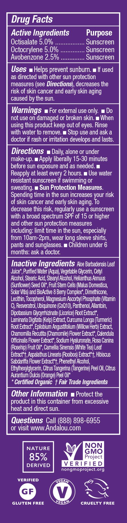 [Australia] - Andalou Naturals Ultra Sheer Daily Defense Facial Lotion, SPF 18, 2.7 oz, with Resveratrol CoQ10 and Antioxidants, Lightweight, Hydrating Facial Moisturizer 