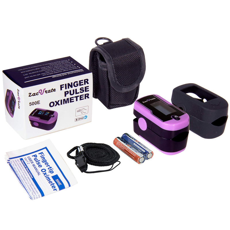 [Australia] - Zacurate 500E Premium Fingertip Pulse Oximeter Oximetry Blood Oxygen Saturation Monitor with Silicon Cover, Batteries and Lanyard (Mystic Purple) 