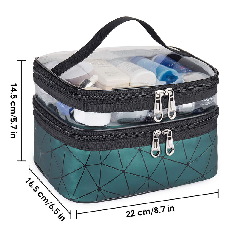 [Australia] - WANDF Double Layer Makeup Bag Large Cosmetic bag Clear Travel Cosmetic Case Toiletry Bag Water-resistant for Women Girl Camping College (Dark Green) Dark Green 