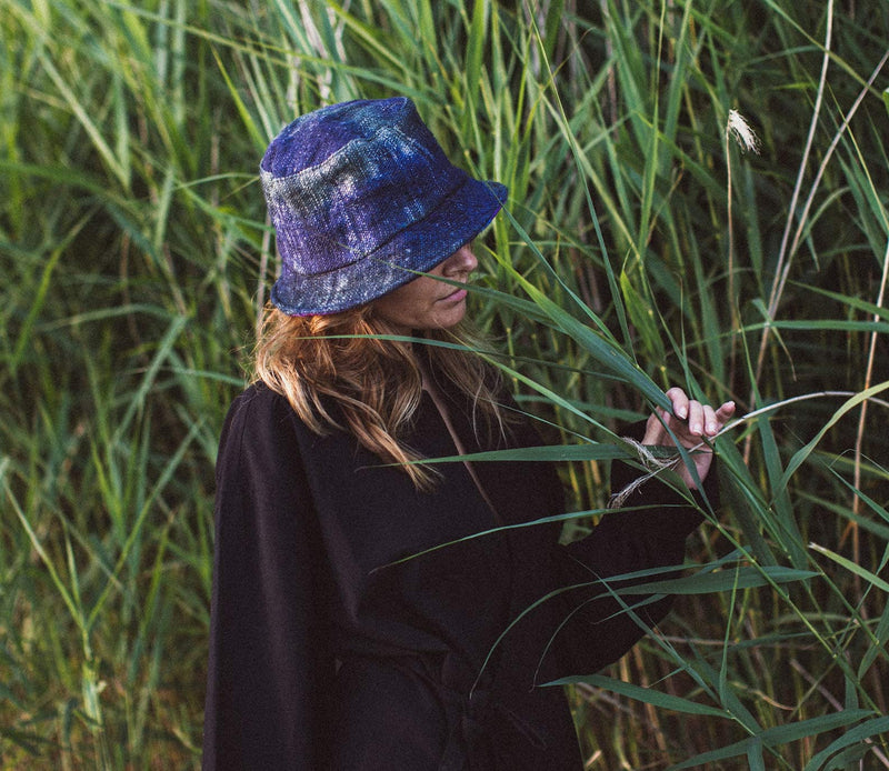 [Australia] - manakamana Hemp Bucket hat Hemp Summer Hat, Natural Hippie hat, Straw hat Men Blue 