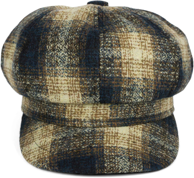 [Australia] - styleBREAKER Women Balloon Cap in Check Optic, Peaked Cap Checked Vintage Style, Bakerboy Sliding Cap, Newsboy Cap 04023077 Dark Blue-Brown-Beige 