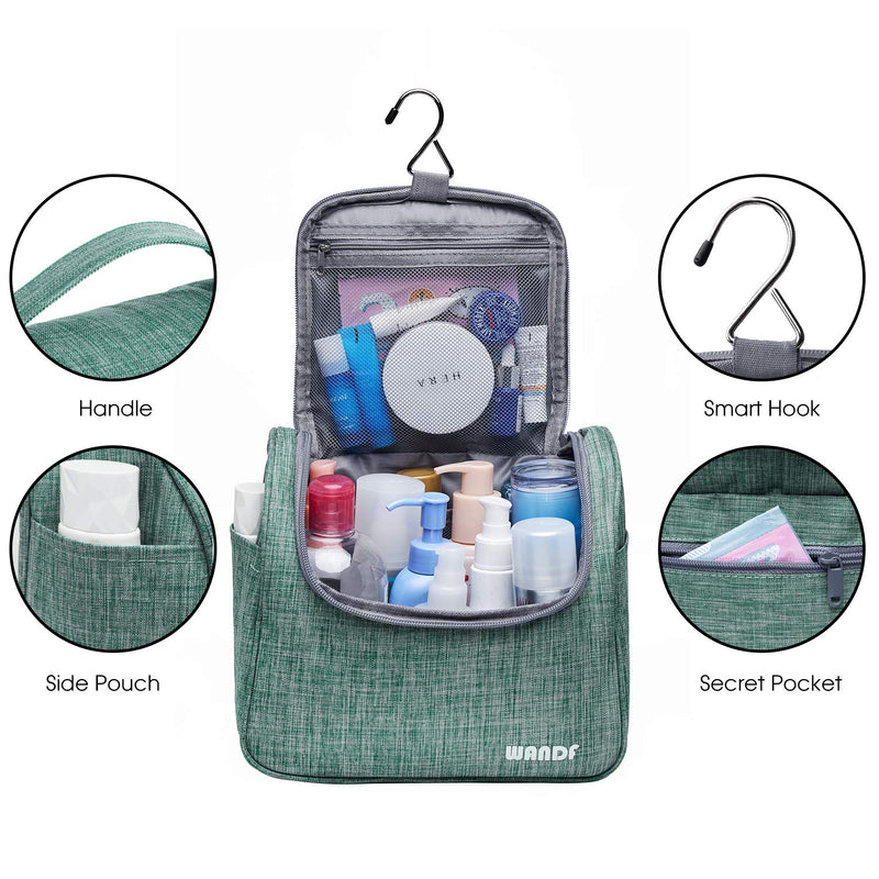 [Australia] - WANDF Hanging Toiletry Bag Travel Cosmetic Organizer Shower Bathroom Bag for Men Women Water-resistant  (M, Denim Green) Medium (Pack of 1) 