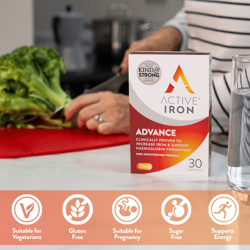 [Australia] - Active Iron Advance 25mg Iron Supplement | Non- Constipating | Clinically Proven to Increase Iron Levels | Fights Tiredness & Fatigue | 30 Daily Capsules 