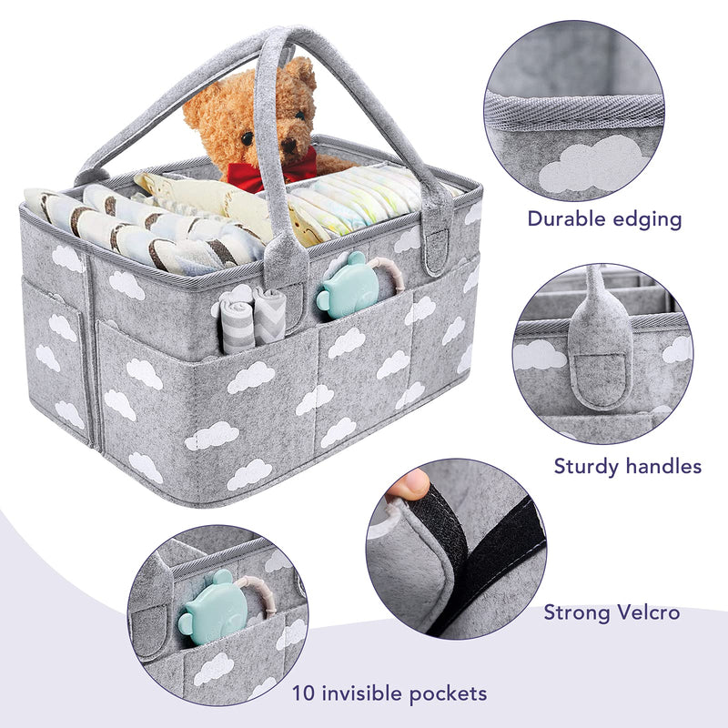 [Australia] - JUFAFA Baby Diaper Caddy Organizer, Portable Nursery Storage Caddy Toys Tote Newborn Shower Nappy Changing Organiser with Detachable Divider and 10 Invisible Pockets for Mom Kids 