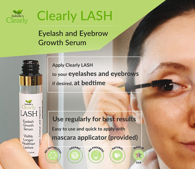 [Australia] - Clearly LASH, Natural Eyelash and Eyebrow Growth Serum | Castor, Coconut, Vitamin E Oils | Grow Longer, Fuller, Enhanced Lashes and Brows | Paraben Free, Cruelty Free, Vegan, Made in USA 