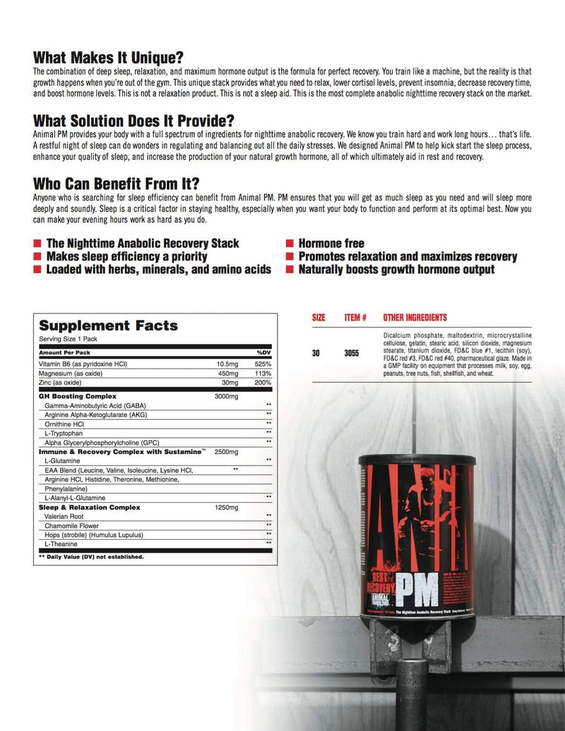 [Australia] - Animal PM - Zinc, Magnesium, Vitamin B6 - GBA + AKG - Immune and Recovery Complex - Sleep and Relaxation Complex - Night time Anabolic Recovery Stack - 30 Night Supply 