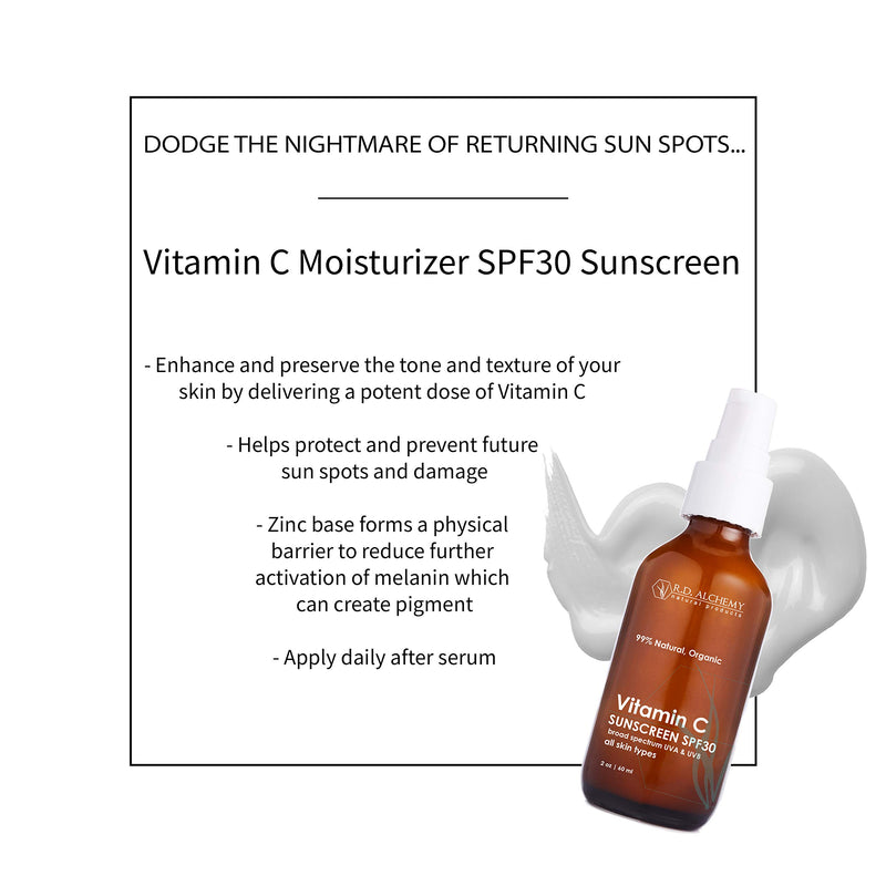 [Australia] - 99% Natural & Organic Vitamin C SPF 30 Moisturizing Chemical Free Sunscreen. Non-Nano Zinc & Titanium - Lightweight Non Greasy SPF for Face - Skincare for Professionals & Estheticians. 