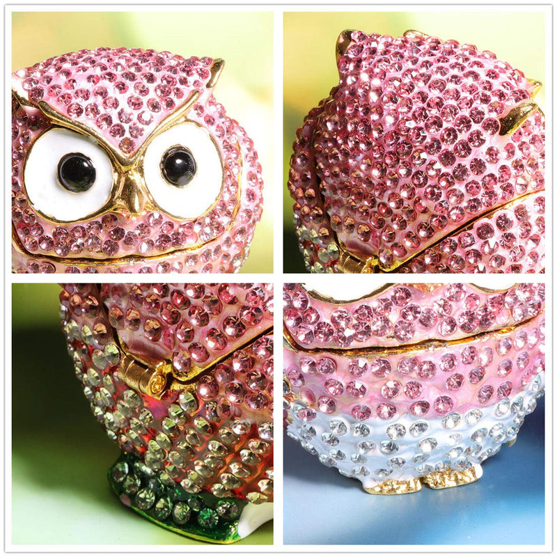 [Australia] - Waltz&F Diamond owl Trinket Box Hinged Hand-painted Figurine Collectible Ring Holder Pink 