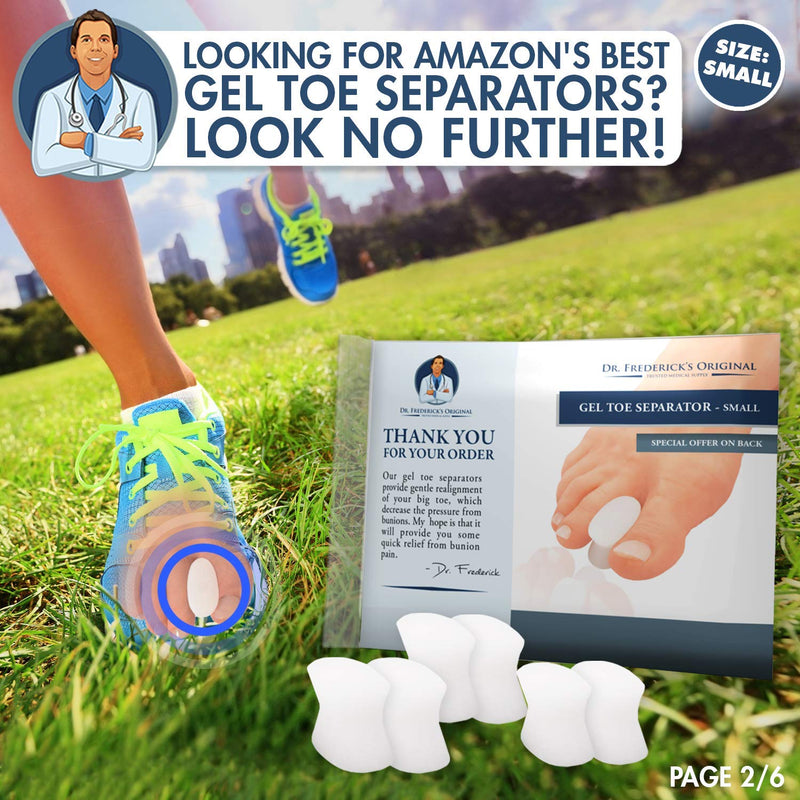 [Australia] - Dr. Frederick's Original Gel Toe Separators - Bunion Pain Relief for Men & Women - 6 Pieces - Small Small (6 Count) 