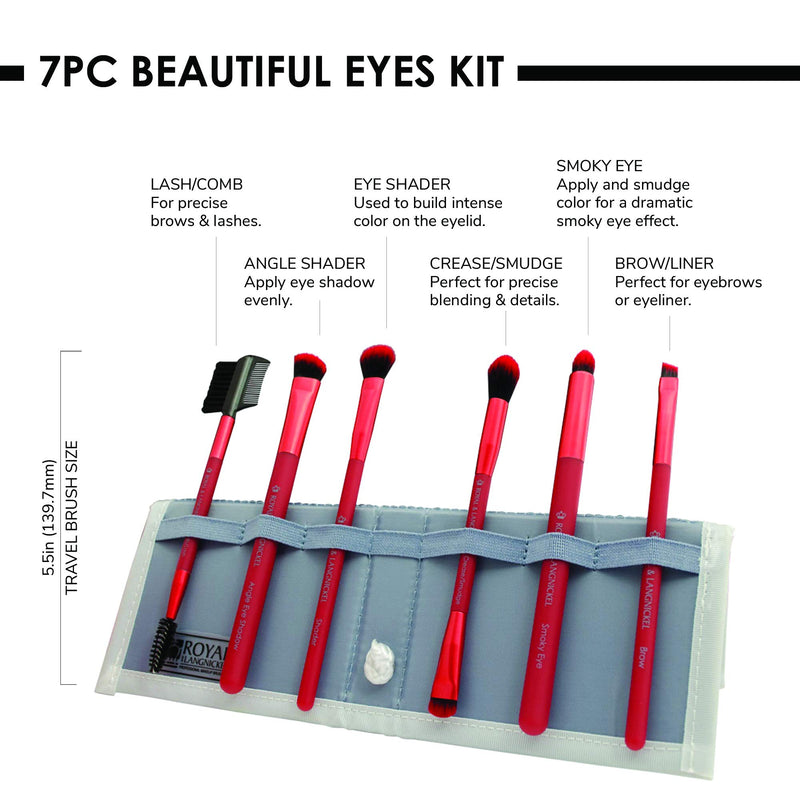 [Australia] - MODA Beautiful Eyes 7 pc Makeup Brush Flip Kit, Red 