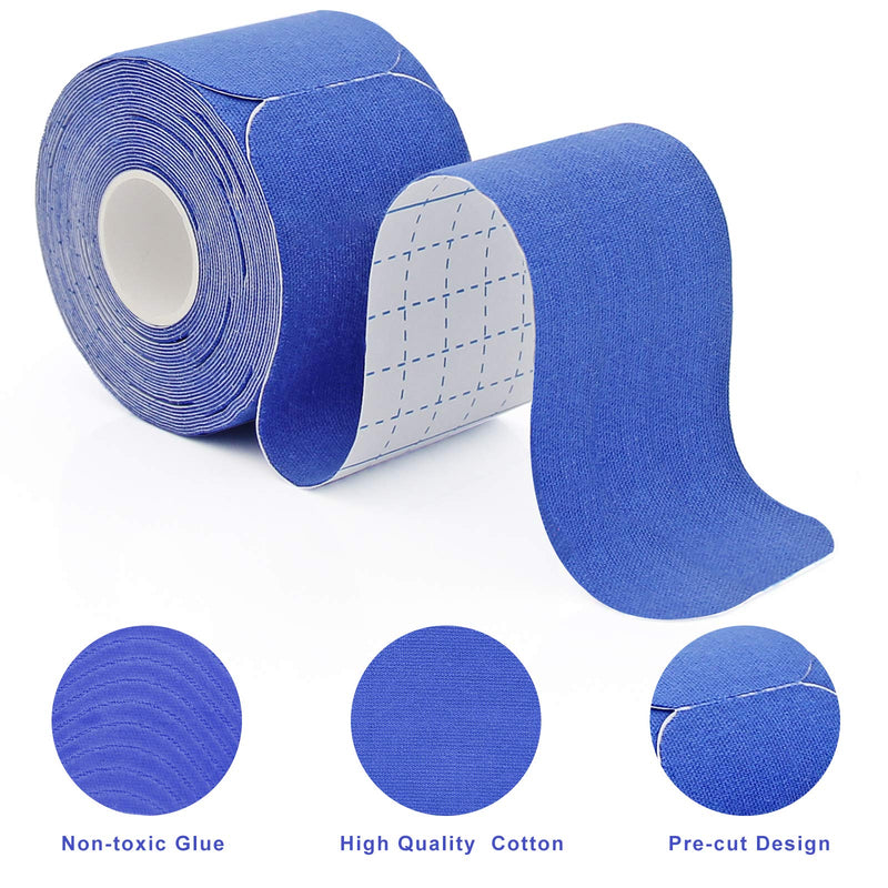 [Australia] - MUEUSS Precut Kinesiology Tape Elastic Hypoallergenic Sports Tape Waterproof Physio Tape for Pain Relief, Muscle & Joint Support (2rolls Dark Blue&Light Blue) 2rolls Dark Blue&light Blue 
