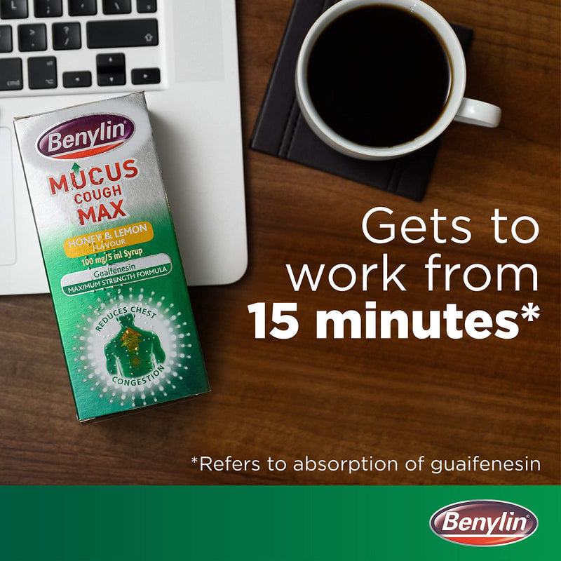 [Australia] - Benylin Mucus Cough Max, Honey and Lemon Flavour, Reduce Cough Intensity from Day 1, Cough Medicine for Adults, 100 mg/5 ml Syrup, 150 ml 150 ml (Pack of 1) 