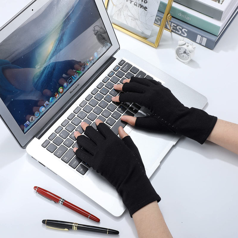 [Australia] - 2 Pairs Arthritis Gloves Unisex Pressure Gloves Breathable Relieve Joint Pain Gloves Fingerless for Adult Man Woman Provide Support and Warmth, 2 Colors 