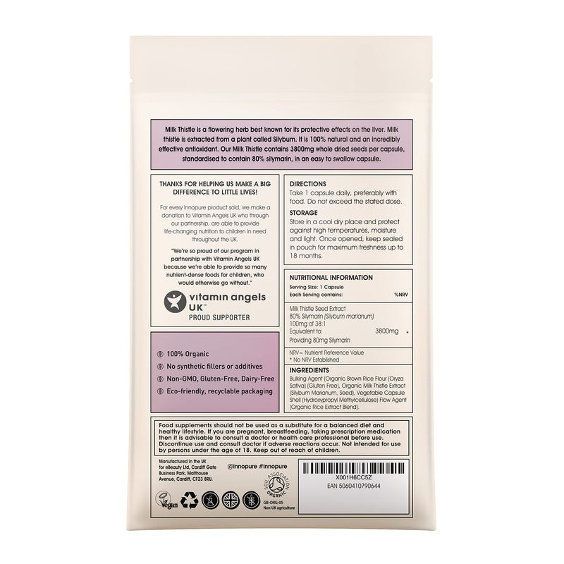 [Australia] - INNOPURE Organic Milk Thistle Capsules - Premium Quality, High Strength 1 Capsule Provides 3800mg - Soil Association & Vegan Society Certified - 80% Silymarin (60 Capsules) UK Made 