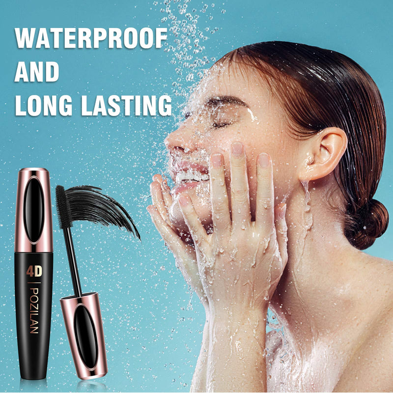 [Australia] - 4D Silk Fiber Lash Mascara Waterproof Black with Folding Eyelash Comb Brush - Lengthening, Volumizing, Long-Lasting, Natural Eye Makeup (01 Black) 01 Black 