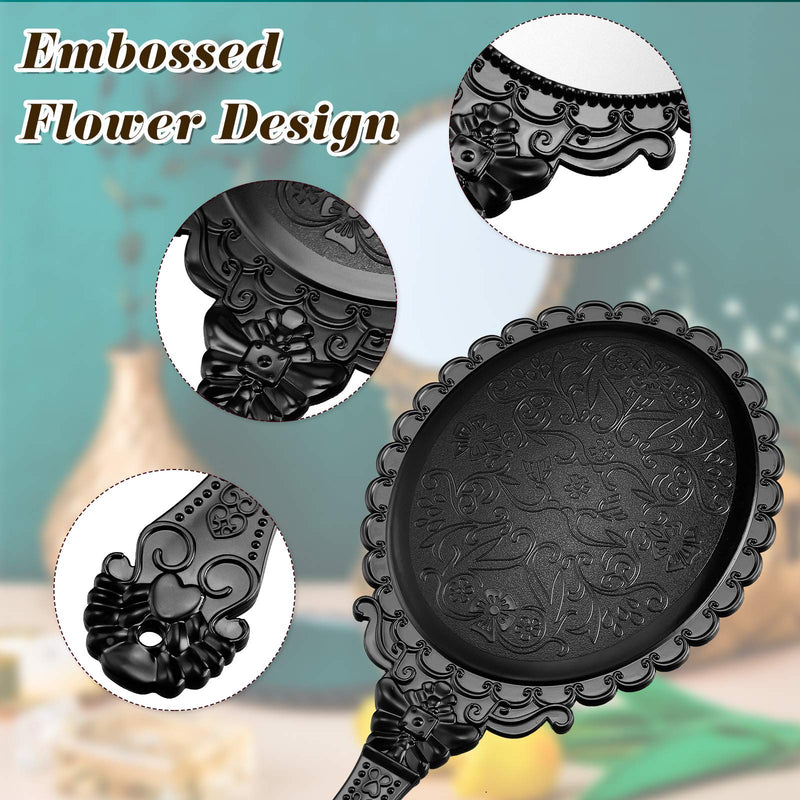 [Australia] - 2 Pieces Vintage Handheld Mirror Portable Embossed Flower Mirror Hand Held Decorative Mirrors Compact Mirror with Handle for Face Makeup Travel Personal Cosmetic Salon Mirror (Black, Bronze) 