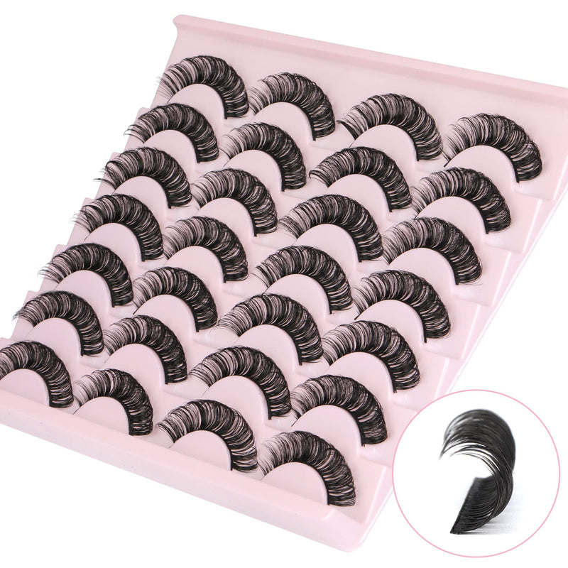 [Australia] - Newcally Russian Strip Lashes D Curl Wispy Fluffy False Eyelashes Natural Thick Volume Faux Mink Eye Lashes Reusable Handmade Like Fake Lashes Extension 14 Pairs A- THICK 