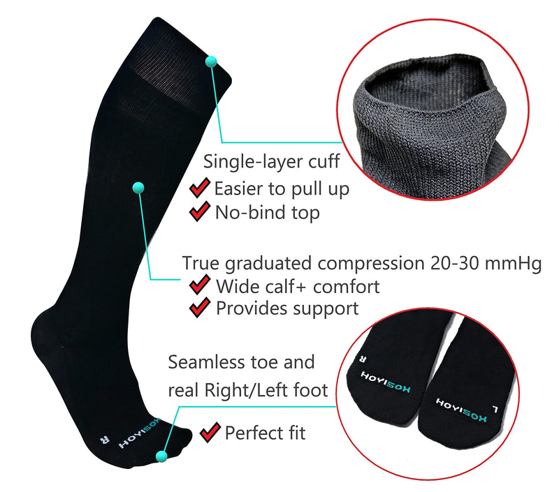 [Australia] - HOYISOX Plus Size Compression Socks 20-30 mmHg for Men and Women, Wide Calf Extra Large, Comfortable Cotton Black 5X-Large 