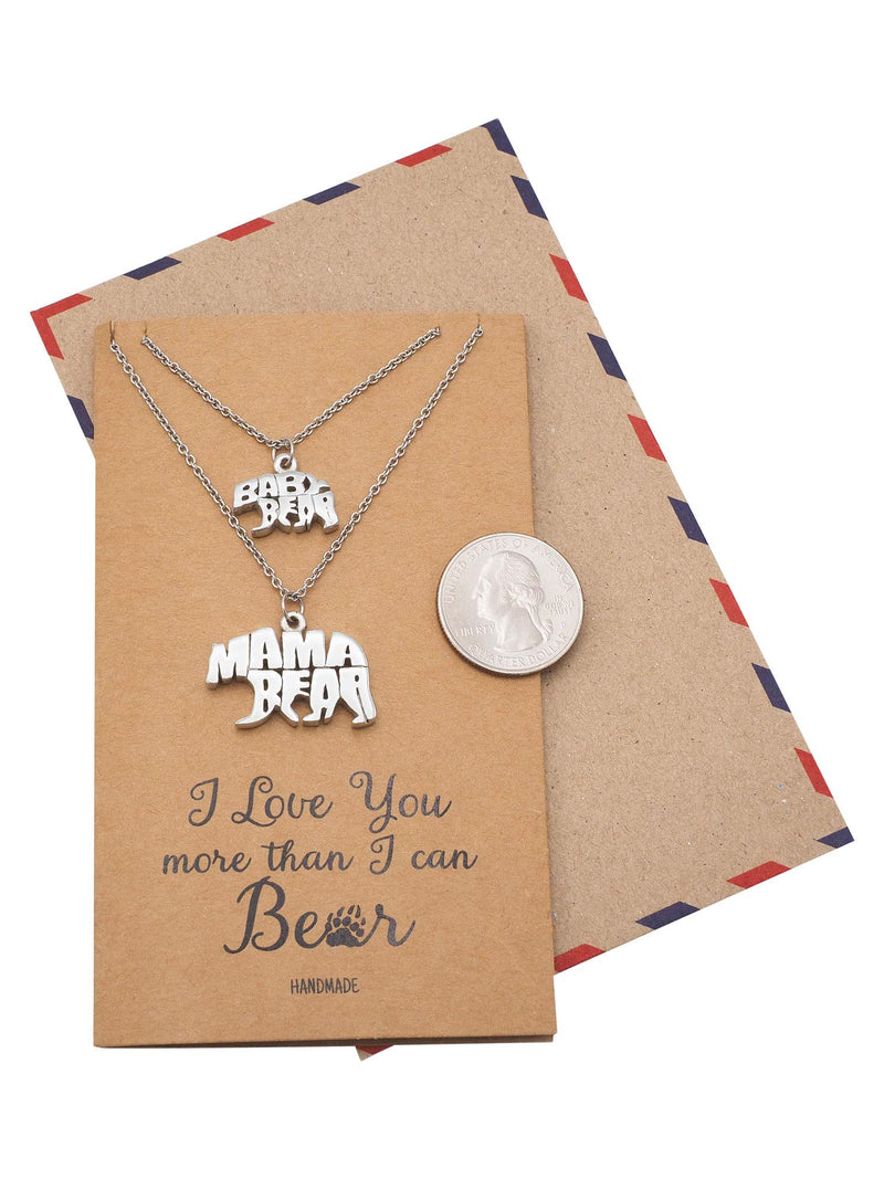 [Australia] - Quan Jewelry Handmade Baby and Mama Bear Pendant Necklaces with Greeting Card, Mother Daughter Gifts, Mother's Day Gift, Silver Tone 