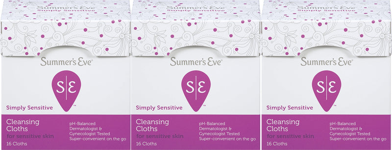 [Australia] - Summer's Eve Simply Sensitive 6 Pack Set (Three 15 oz Washes and Three 16 Count Cleansing Cloths) Wash & Wipe Bundle 