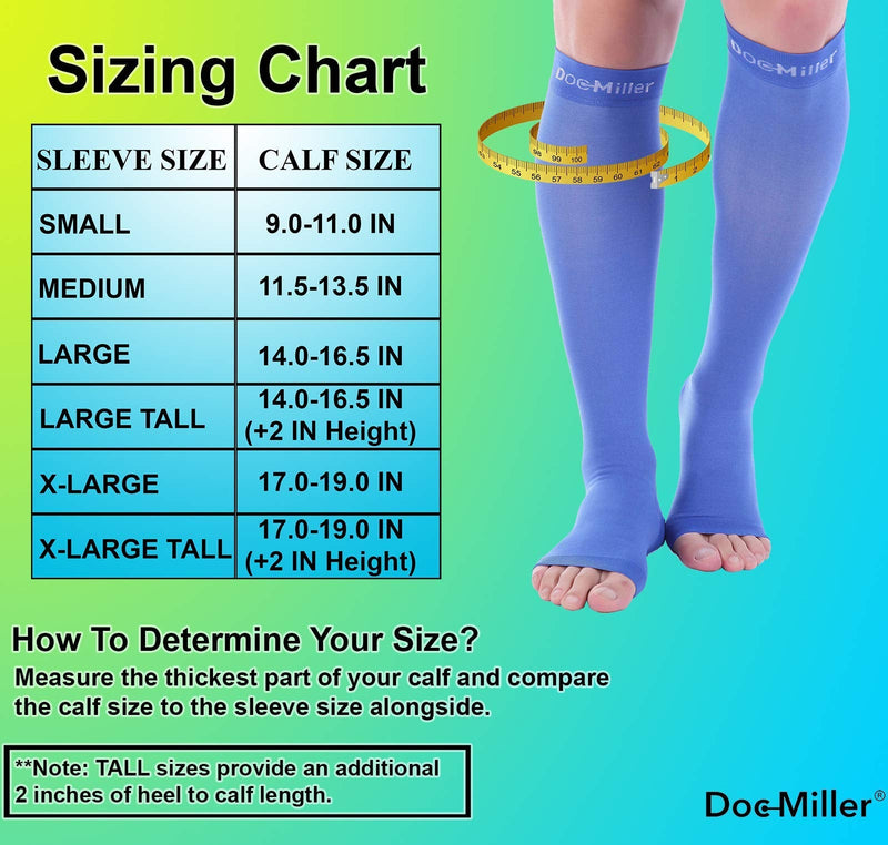 [Australia] - Doc Miller Open Toe Compression Socks 1 Pair 15-20 mmHg Firm Support Blue X-Large Tall 