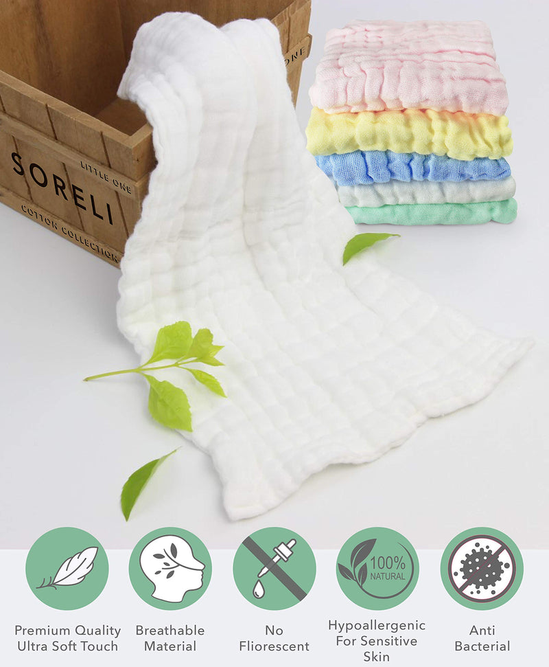 [Australia] - Muslin Cloths for Baby 5 Pack (UK Company) Burp Cloths Newborn Essentials 100% Cotton Organic Washable 