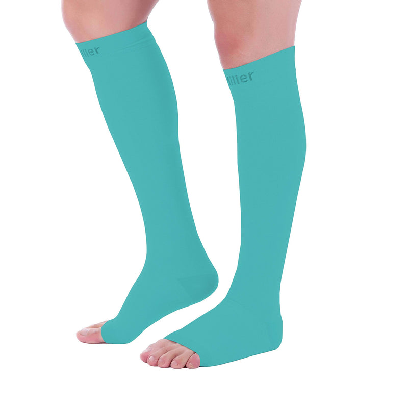 [Australia] - Doc Miller Open Toe Compression Socks 1 Pair 20-30mmHg Support Circulation Recovery Shin Splints Varicose Veins Teal Medium 