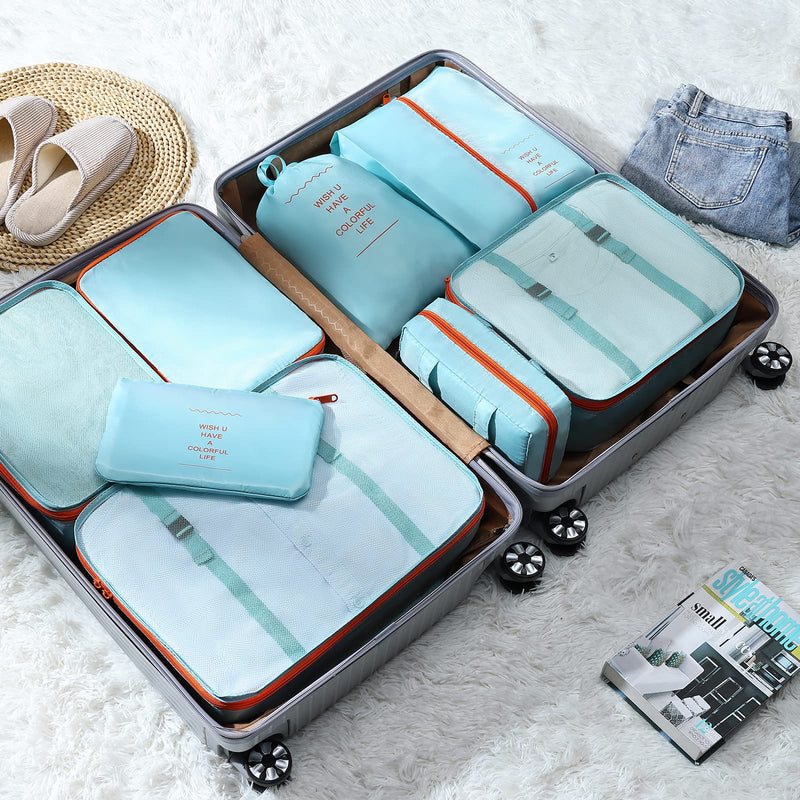 [Australia] - Homsorout Packing Cubes for Travel, 8 Pcs Travel Cubes Suitcase Organiser Bags Travel Organiser Packing Bags for Shoes Clothes Storage Bags 8 Pack Blue 