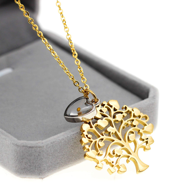 [Australia] - Uloveido Stainless Steel Family Tree of Life Charms Necklace Mustard Seed Pendant Necklaces Jewelry Gifts for Women Teen-Girls Mom Grandma Y637 Gold-Heart 