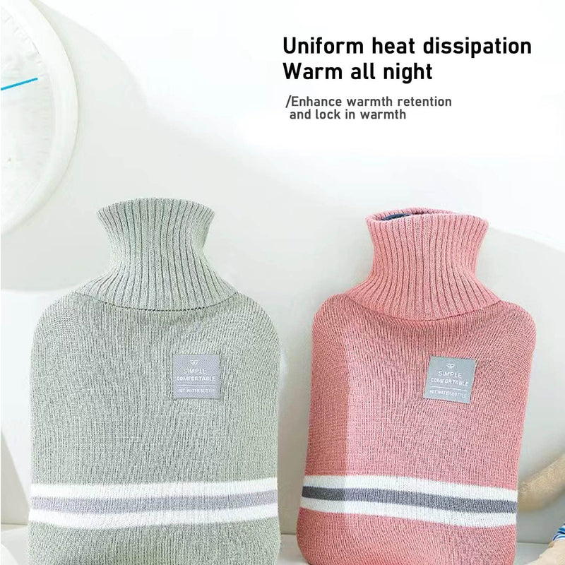 [Australia] - 2 Litre Hot Water Bottle PVC Material No Odour Hot Water Bag Knitted Shirt Stripes Can Be Heated for Winter Hand and Foot Warming (Light Grey) Light grey 