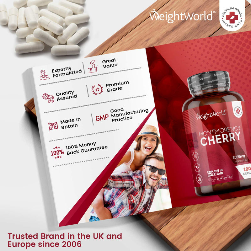 [Australia] - Montmorency Cherry Capsules 3000mg - 180 Tart Cherry Capsules (3 Months Supply) - Vegan & Natural Tart Cherry Extract Supplement for Men & Women - Gluten Free & Non-GMO - Made in The UK 