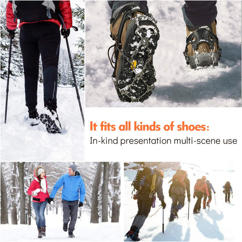 [Australia] - SYOURSELF Crampons Ice Cleats Snow Grips Ice Grippers Traction Anti-Slip Stainless Cleats with 24 Steel Spikes for Shoes Boots Winter Outdoor Walking Jogging Climbing Hiking Fishing Black Medium 