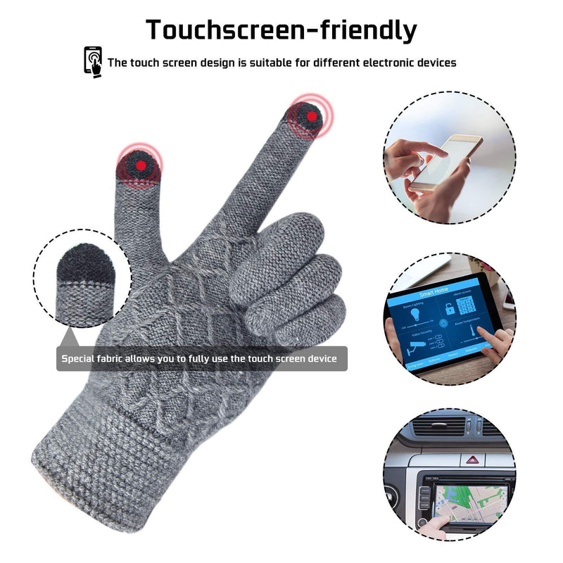 [Australia] - Chalier 2 Pairs Women Winter Touch Screen Gloves, Winter Unisex Thermal Knitted Elastic Cuff Gloves Warm Knit Touchscreen Mittens for Outdoor 